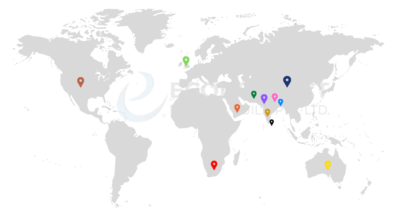 World map showing Econstruct student admissions across multiple regions