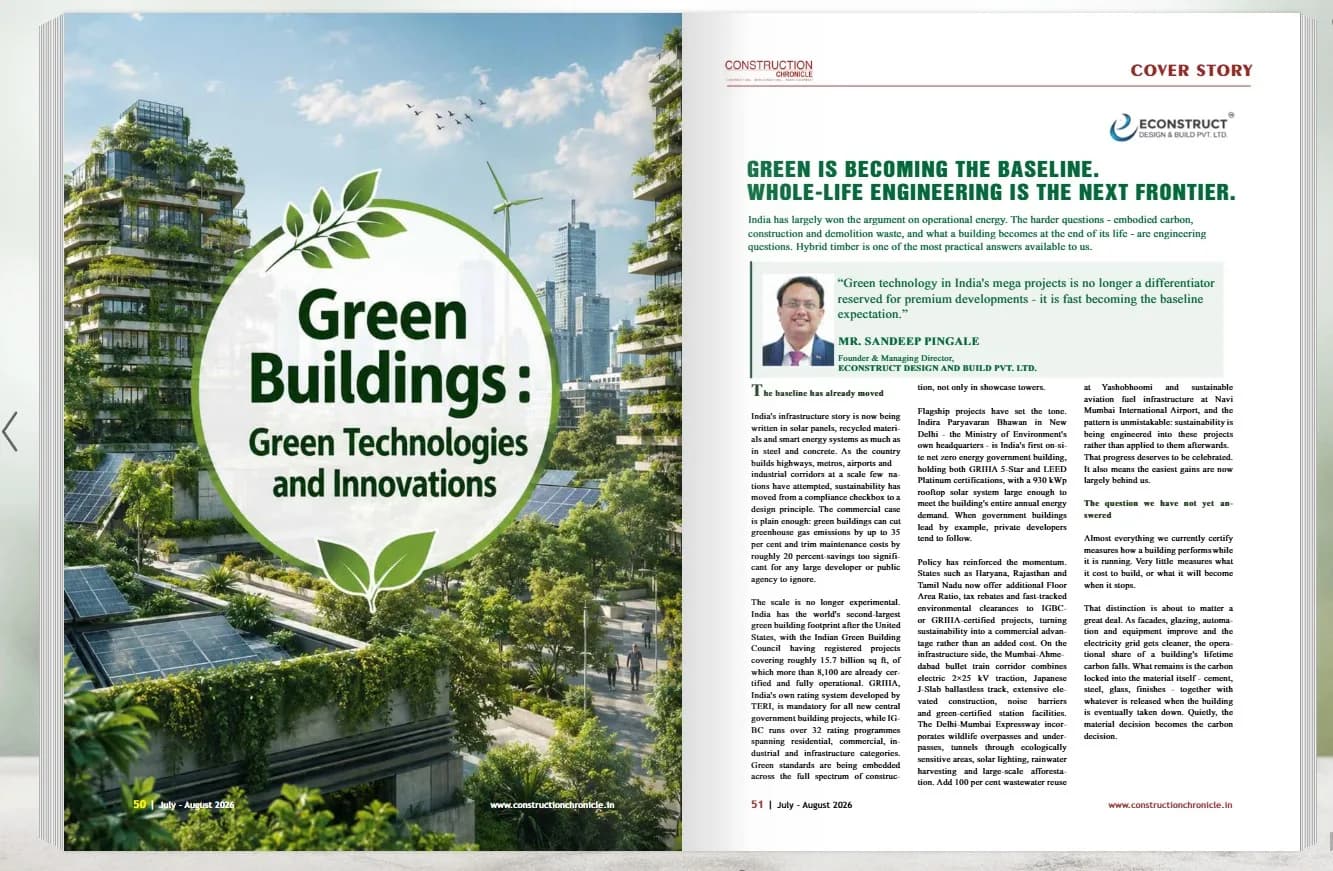 Construction Chronicle cover story featuring Econstruct founder Sandeep Pingale on whole-life green engineering